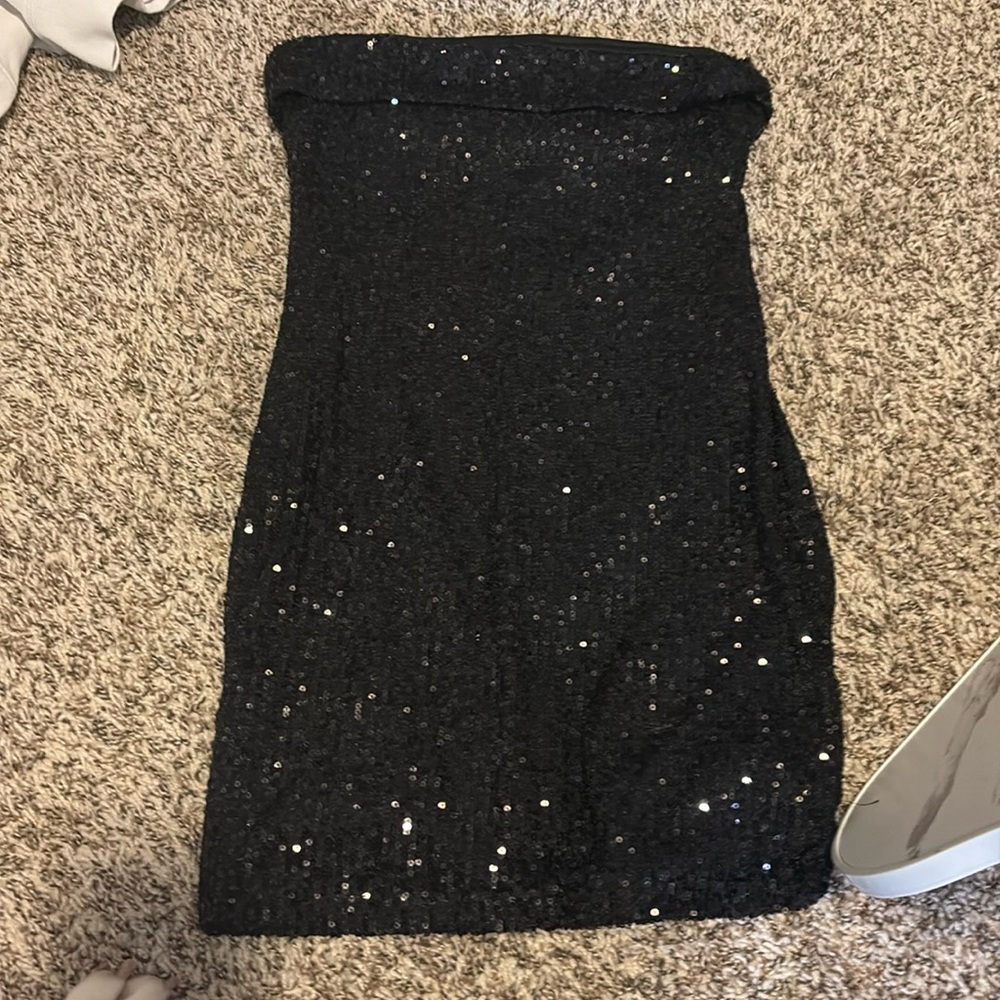 Black sequin strapless dress